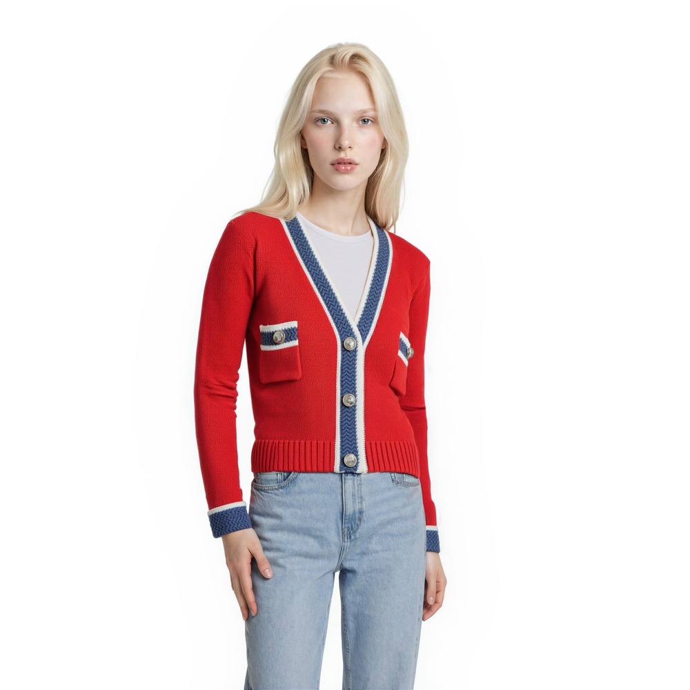 Salt Salt Sweater Women's Size Large Red Nautical Preppy Cardigan Crest Buttons